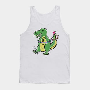 hula hoop Tyrannosaurus Dinosaur Dino Cartoon Cute Character Tank Top